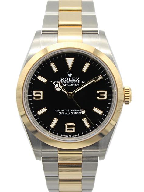 rolex 36mm 2/t explorer yellow gold and steel watch|rolex explorer 36 oyster.